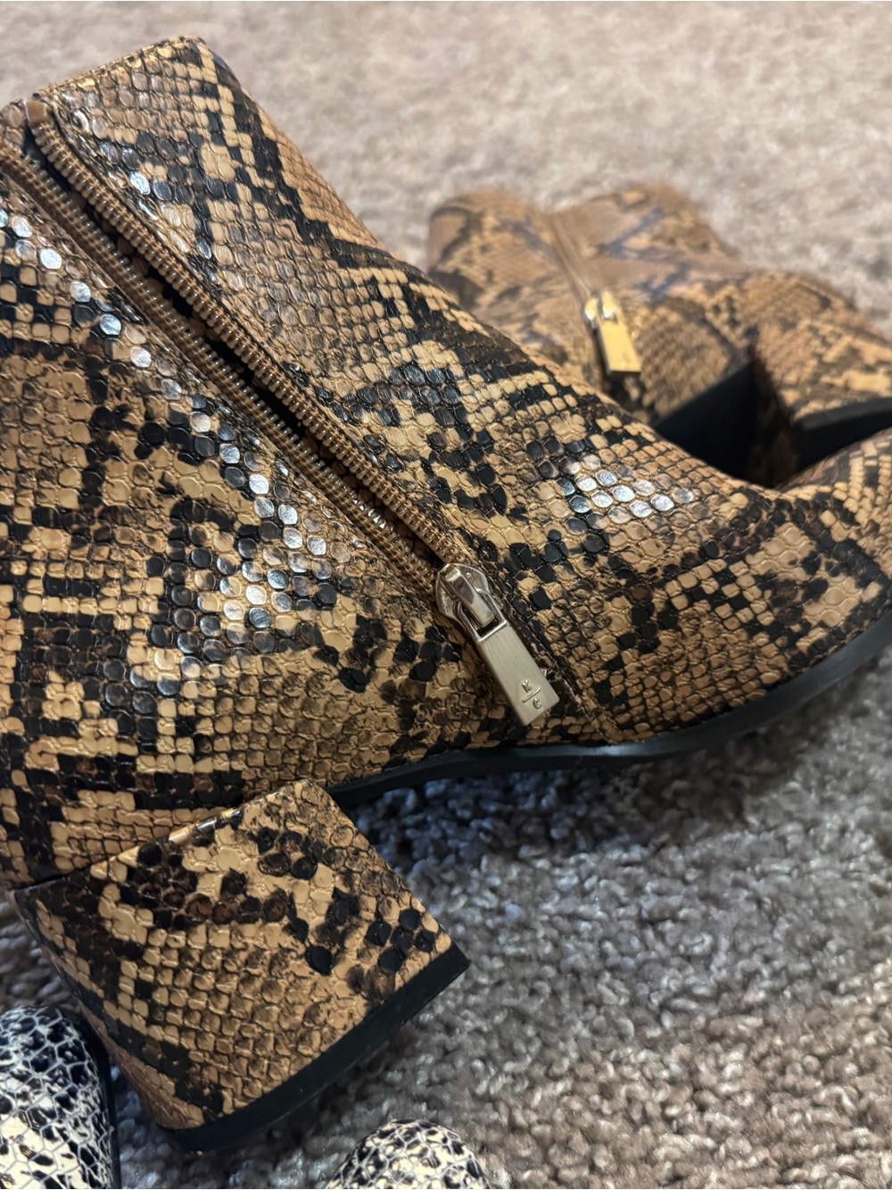Kenneth Cole Snake-Print Block Heel Ankle Boots - Tan/Black
